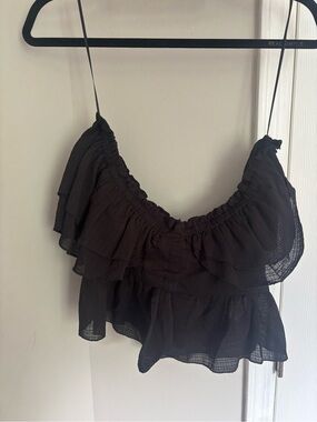 Zara Black Ruffled Strapless Crop Top.
